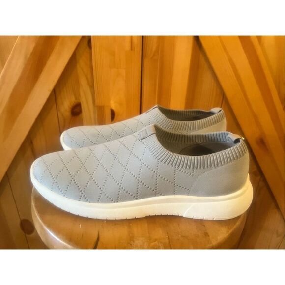 AK Anne Klein Tina iflex gray fabric diamond print slip on loafer flats 10M - Picture 1 of 7